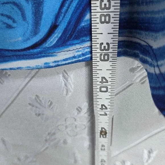 MSK Tunic Dress Women XL Blue Abstract Swirl Print Asymmetrical Sheer Overlay - Picture 6 of 7